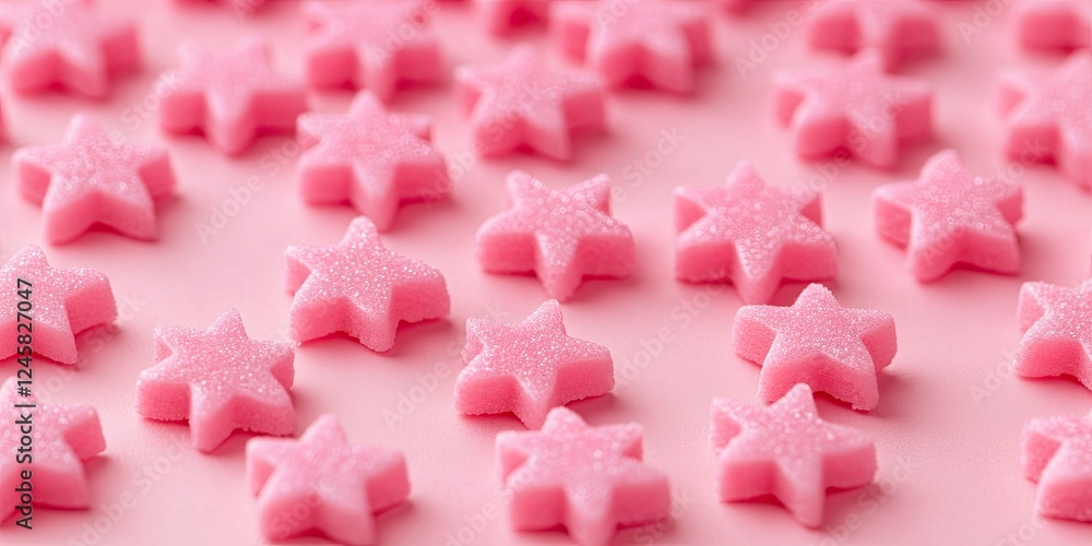 Poster vibrant pink star-shaped sprinkles scattered evenly on a soft light pink background creating a festi