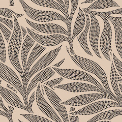 Floral abstract leaves seamless pattern with dotted flat style.