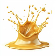 Golden yellow splash with smooth flowing curves, isolated on white