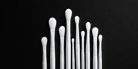 Naklejka premium White nail design brushes arranged in a diagonal formation on a smooth black background highlighting their fine details and shapes