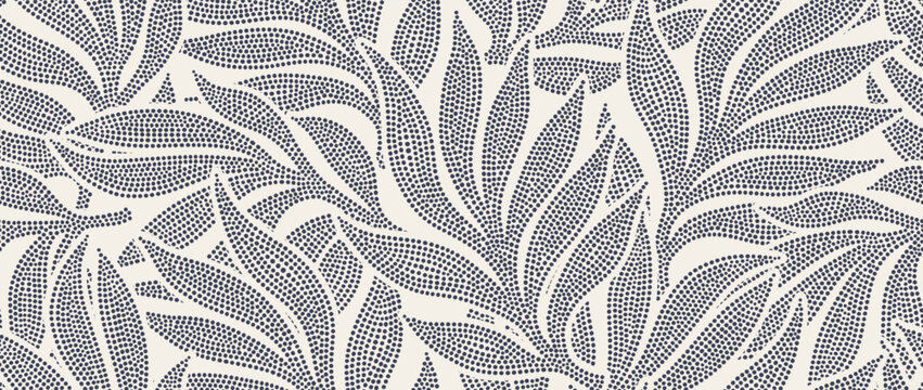 Floral abstract leaves seamless pattern with dotted flat style.