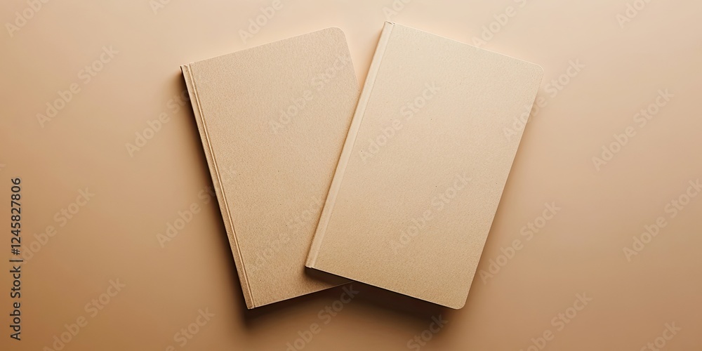 Leinwandbilder Two plain beige notebooks overlapping on a beige background with soft lighting highlighting the texture and simplicity of the objects.