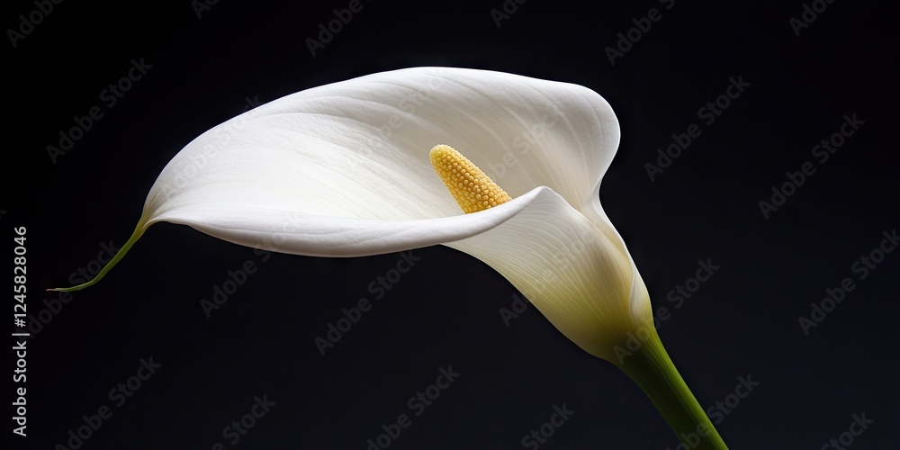 Poster elegant white calla lily blooming gracefully on a dark background highlighting its smooth texture an