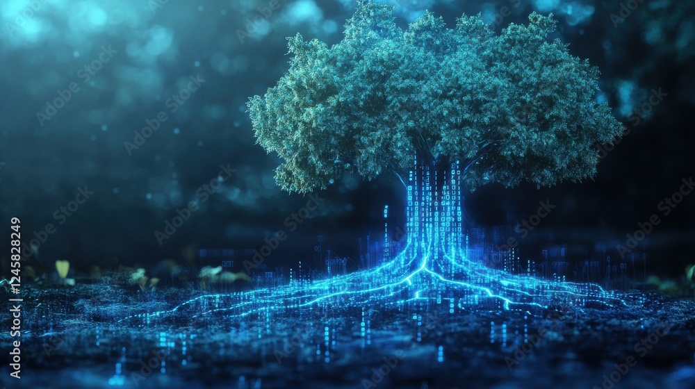Poster digital tree symbolizing technology and nature connection