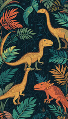 Dinosaur. Animal illustration. Printable pattern for wall decorations . Cover design, logo, for tattoos.