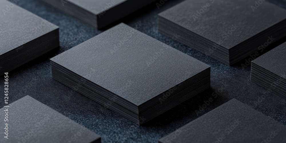 Aufkleber black business cards arranged neatly on a dark denim textured background creating an elegant and pro