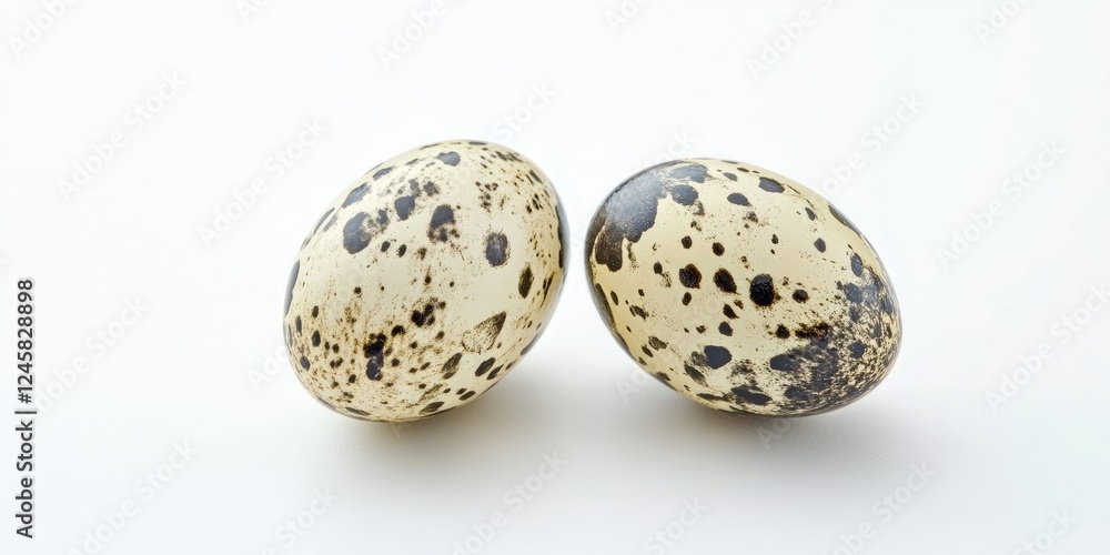Aufkleber pair of speckled quail eggs positioned closely on a minimalistic white background showcasing earthy 