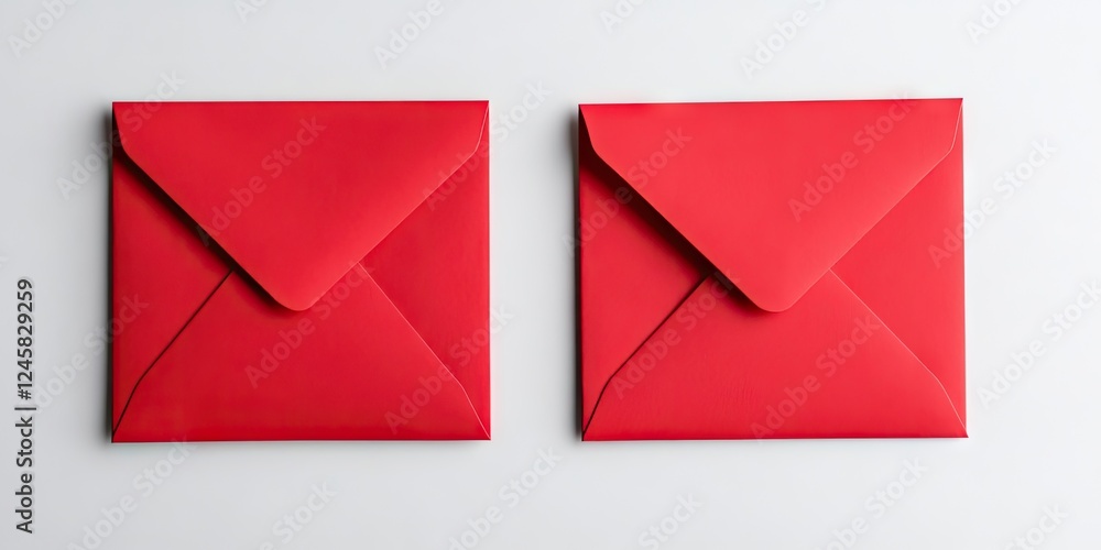 Poster red envelopes neatly arranged side by side on a clean white background creating a bold visual contra