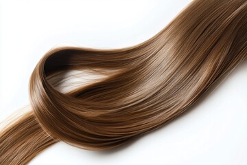 Fototapeta premium Long, silky brown hair showcasing its smooth texture and natural shine against a plain background