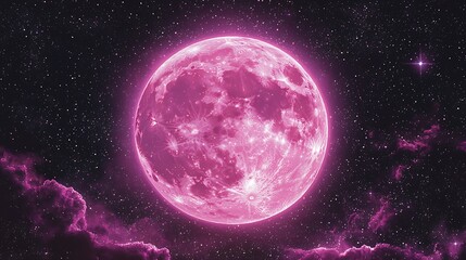 Obraz premium Pink Moon in a Starry Night Sky.