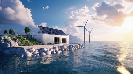 Renewable-powered hydrogen production near coastal areas, blending sustainable energy and advanced tech seamlessly