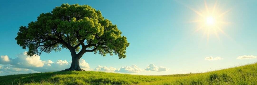 Arbol de alcornoque con ramas largas y hojas largas, sol, vida silvestre
