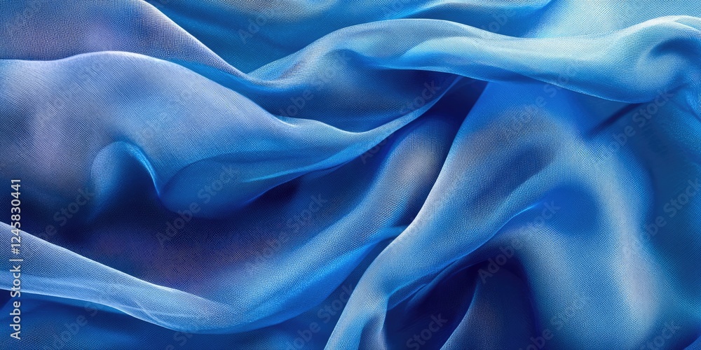Poster Translucent aquamarine fabric texture with soft wavy patterns in blue and subtle gradients, creating an ethereal and soothing background effect