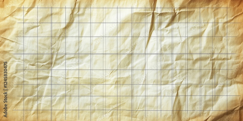 Poster wrinkled old grid paper texture featuring a beige background with faint blue lines creating a square