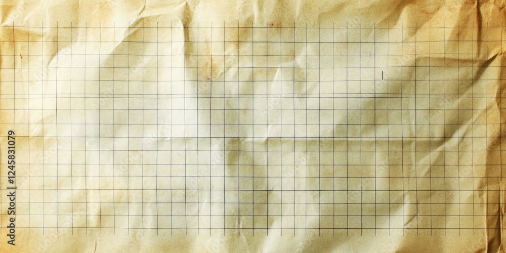 Aufkleber Vintage wrinkled grid paper texture in soft beige and cream tones with faint brown edges and subtle gridlines positioned centrally across the image