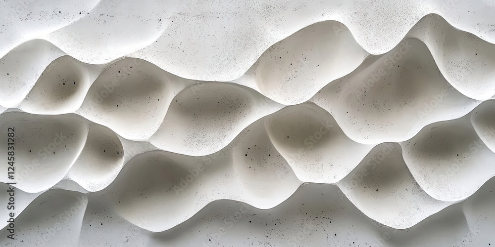 Poster textured white plaster wall with intricate wave patterns in light grey tones creating a modern archi