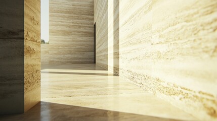 A detailed travertine texture is shown with its characteristic light beige color and horizontal banding