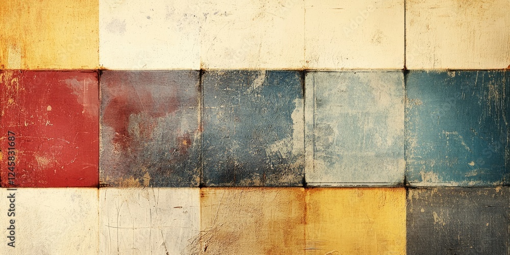 Aufkleber vintage retro abstract textured background with squares in red, blue, yellow and beige arranged hori
