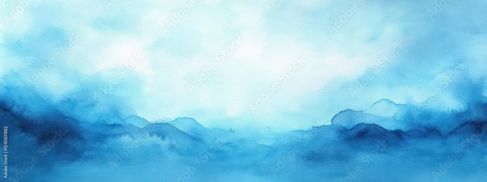 Poster calm light blue abstract watercolor background soft gradient with fringes and textured blobs