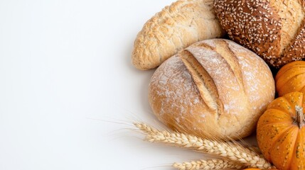Autumn harvest bread and pumpkins