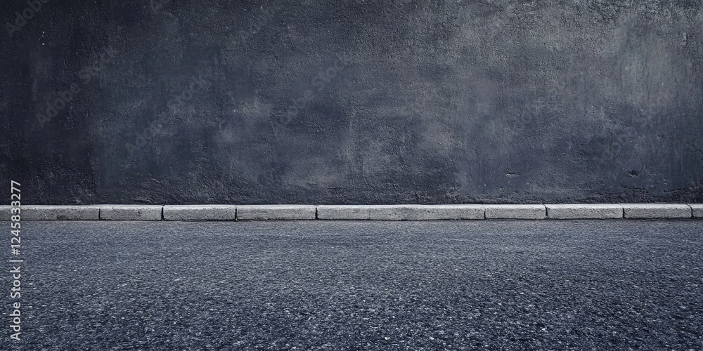 Leinwandbilder dark grey asphalt wall texture with smooth surface above a concrete curb, featuring ample blank spac