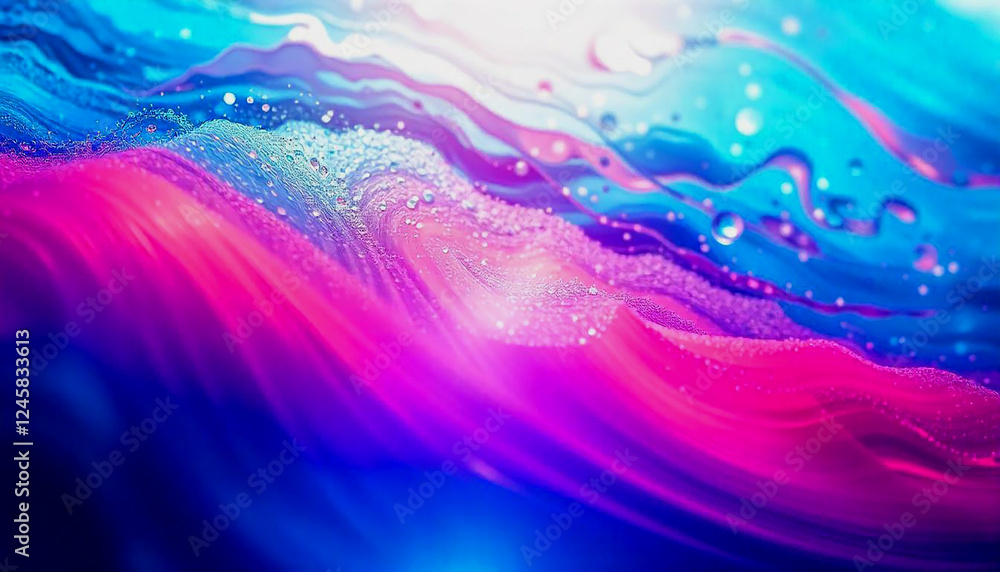 Poster colorful abstract waves with bokeh effect, dynamic and vibrant background