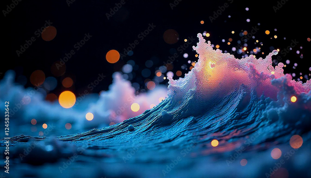 Poster colorful abstract waves with bokeh effect, dynamic and vibrant background