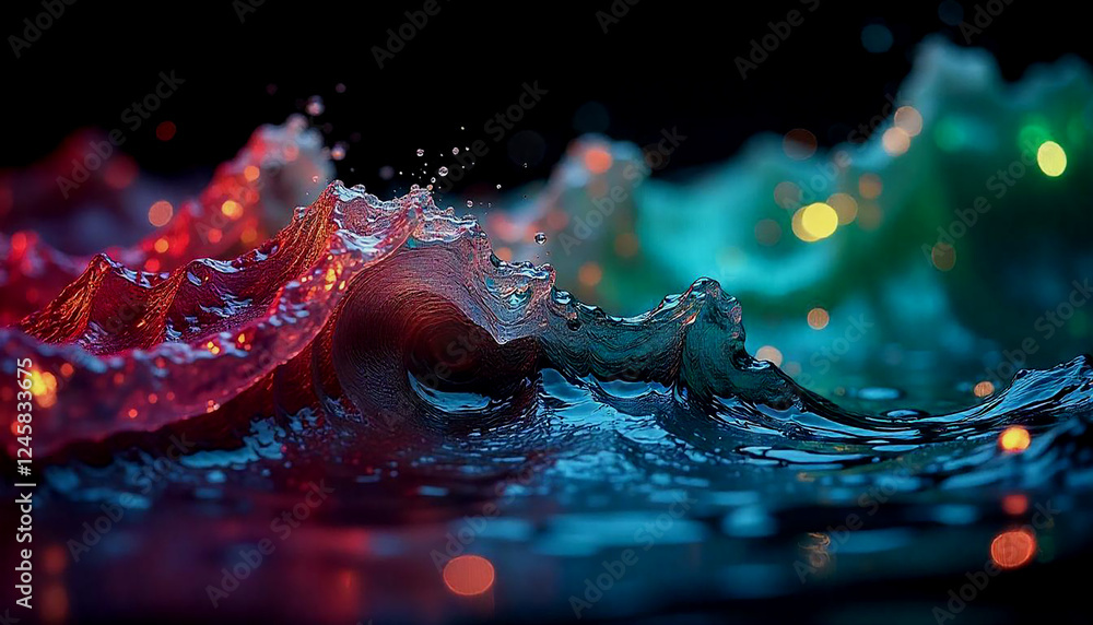 Poster colorful abstract waves with bokeh effect, dynamic and vibrant background