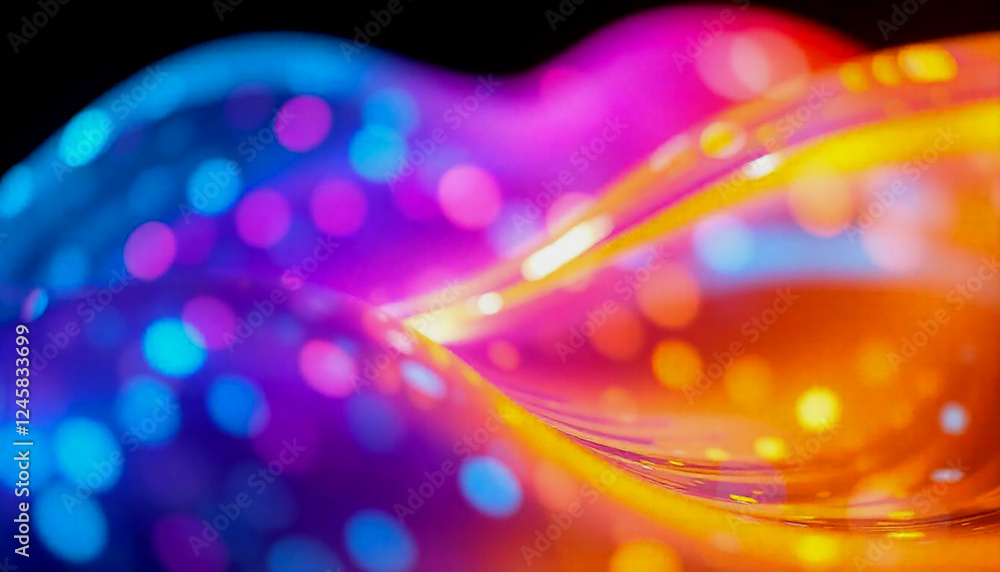 Poster colorful abstract waves with bokeh effect, dynamic and vibrant background
