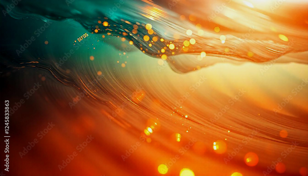 Poster colorful abstract waves with bokeh effect, dynamic and vibrant background