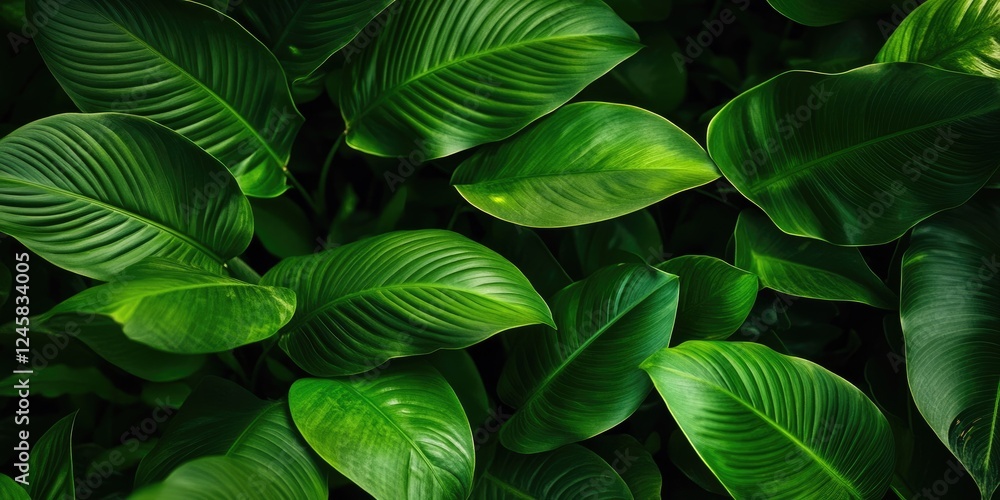 Aufkleber vibrant green leaves fill the frame with rich textures and shades of dark green creating a serene na