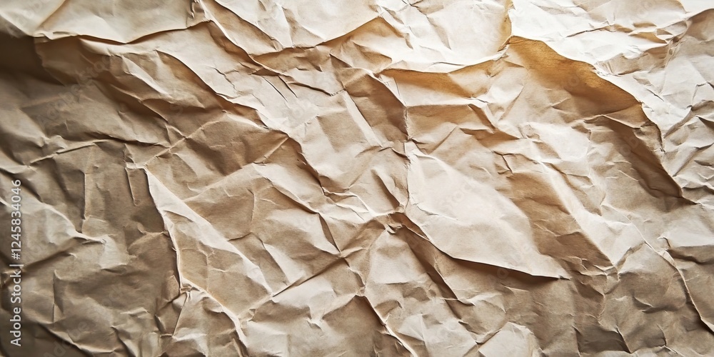 Aufkleber Textured aged wrinkled paper background in soft beige tones with crumpled details featuring uneven surfaces and natural creases throughout.