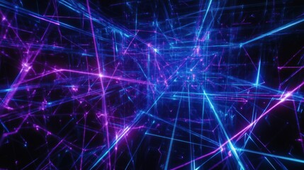 Obraz premium Abstract digital network of glowing lines with blue and purple color palette creating a complex futuristic grid