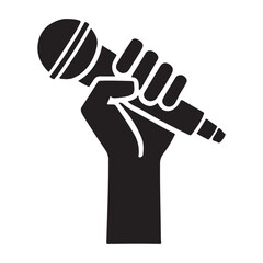 Raised Fist Holding Microphone Silhouette Vector Graphic Illustration