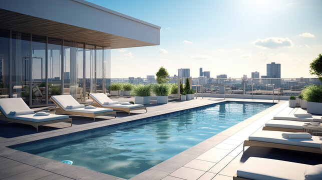 Modern Rooftop Pool with City Skyline Views