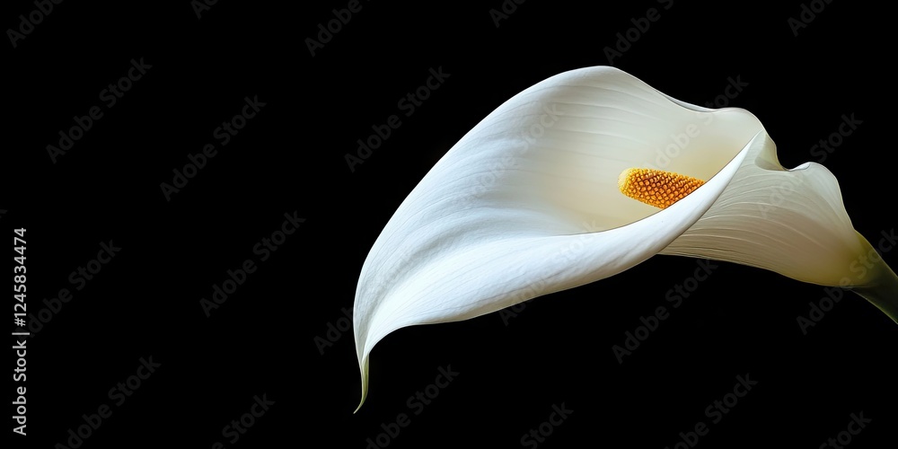 Poster elegant calla lily flower with a white petal and yellow stamen positioned on the left against a smoo