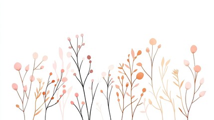 Abstract botanical illustration featuring delicate pastel-colored branches and leaves
