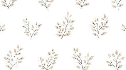 Elegant botanical pattern featuring delicate leaves on a soft white background, ideal for textile design