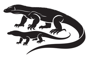 Komodo Dragons Silhouette Vector Illustration Two Different Poses Graphic Design