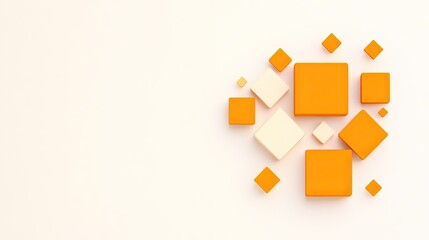 Abstract arrangement of orange and cream geometric shapes on a light background, ideal for design