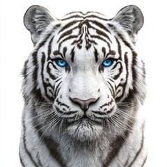 Fototapeta premium Majestic white tiger with piercing blue eyes, isolated on white background