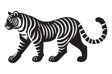Walking Tiger Illustration with Stripes Silhouette Vector Graphic Design