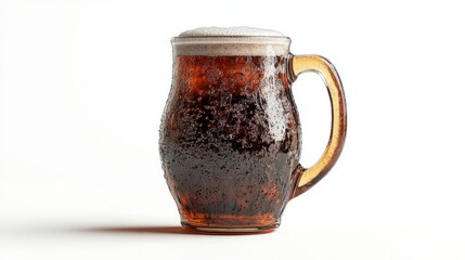 A ceramic jug of beer with traditional patterns, isolated on a white background with soft lighting 