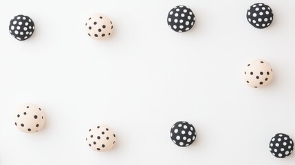 Aesthetic arrangement of polka-dotted macarons on a clean white background, perfect for dessert promotions