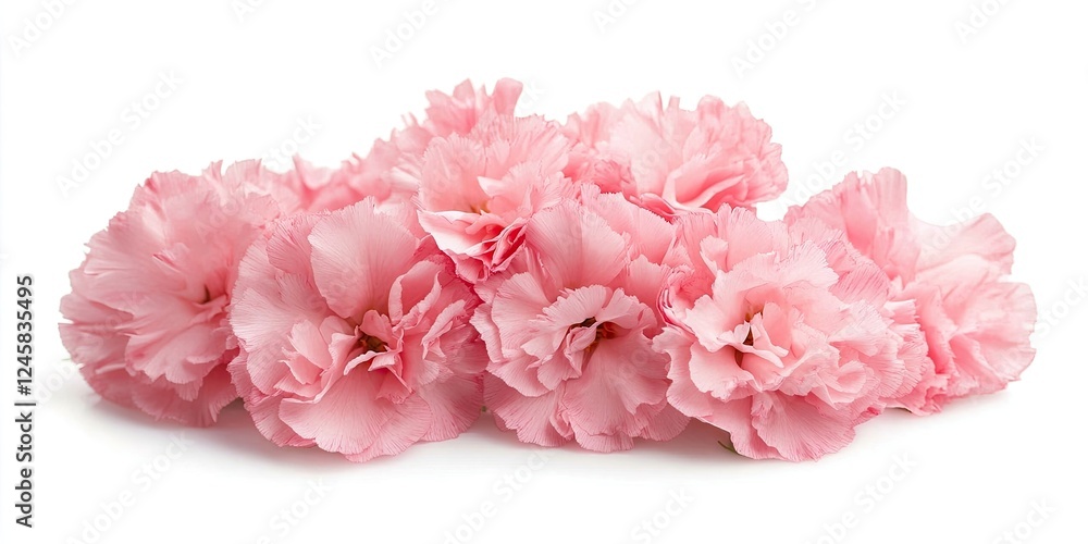 Poster delicate pink carnation bouquet arranged in a cluster on a pristine white background showcasing soft