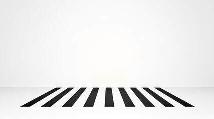 Minimalistic interior with black stripes on white floor and wall, creating a modern aesthetic
