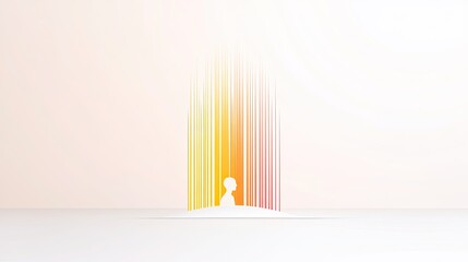 Abstract illustration of a silhouette surrounded by vertical colorful lines on a minimalistic background