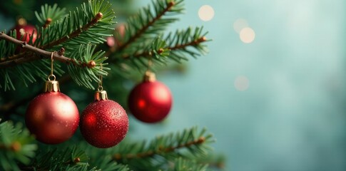 Ornate Christmas decorations on a bare evergreen branch, , tree