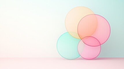 Abstract composition of overlapping translucent circles in soft pastel colors on a minimal background