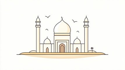 Minimalistic illustration of a famous historical monument with surrounding landscape elements